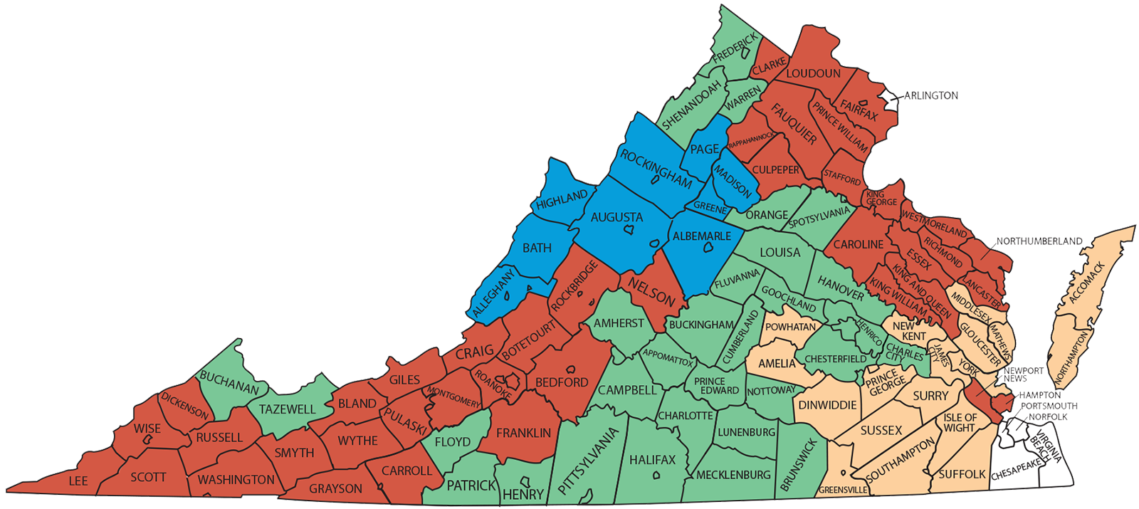 A map of Virginia counties showing fall turkey seasons, as described below